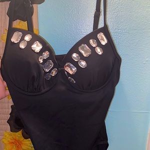 Black gemmed bodysuit /swimsuit